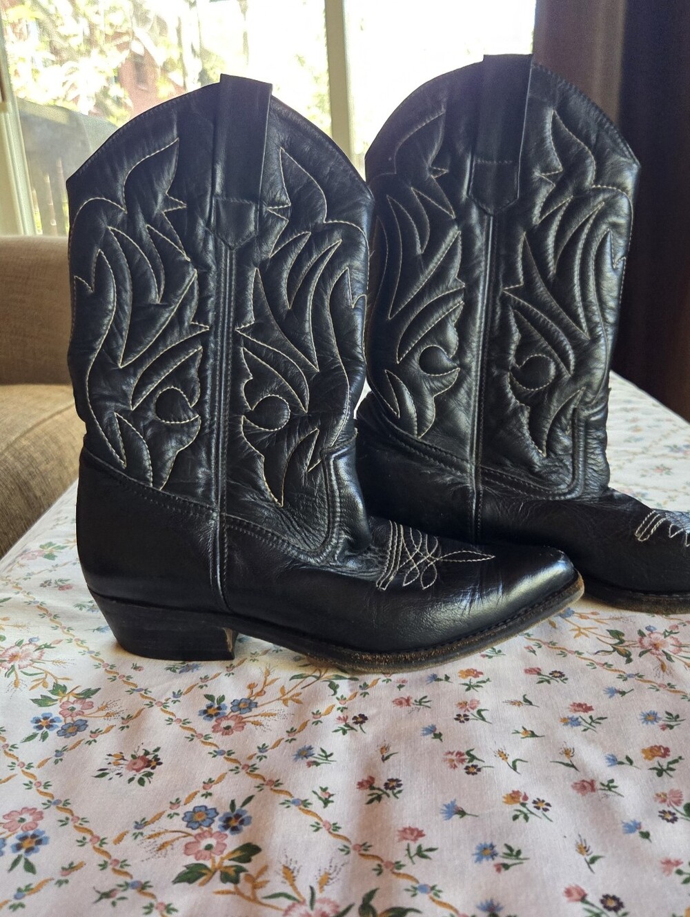 Classic Black Leather Western Heeled Boots